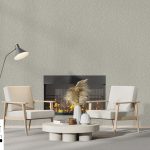 Contemporary,White,Living,Room,Interior,With,Fireplace,,Armchairs.,Two,Posters
